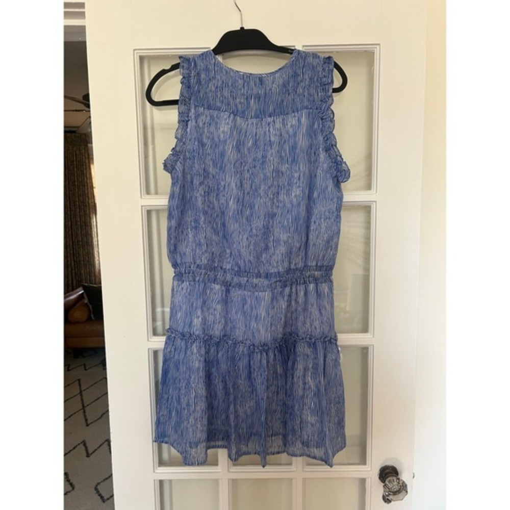 Pinch Ruffle Dress Tiered Striped Sleeveless Blue White Size M - Picture 3 of 8